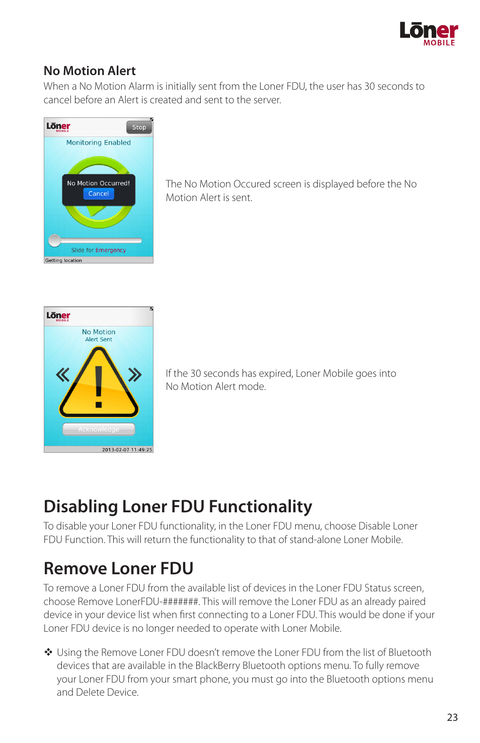 Disabling loner fdu functionality, Remove loner fdu | Blackline GPS Loner Mobile User Manual | Page 25 / 28