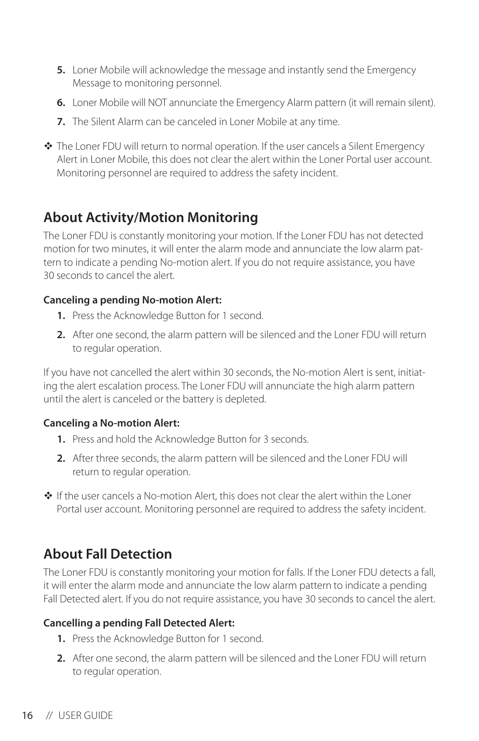 About activity/motion monitoring, About fall detection | Blackline GPS Loner FDU User Manual | Page 18 / 24