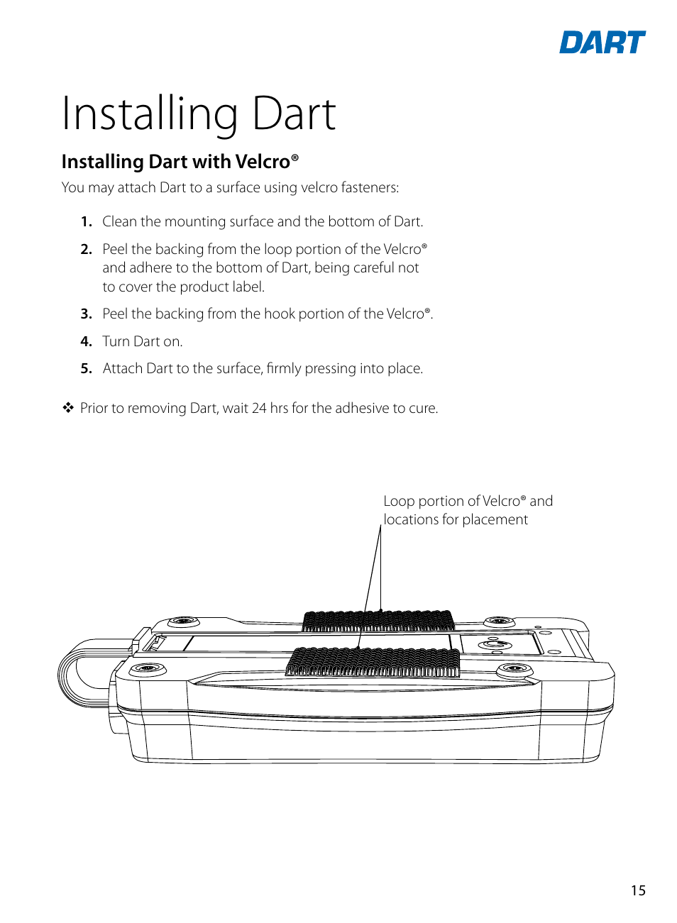 Installing dart, Installing dart with velcro | Blackline GPS Dart User Manual | Page 17 / 24