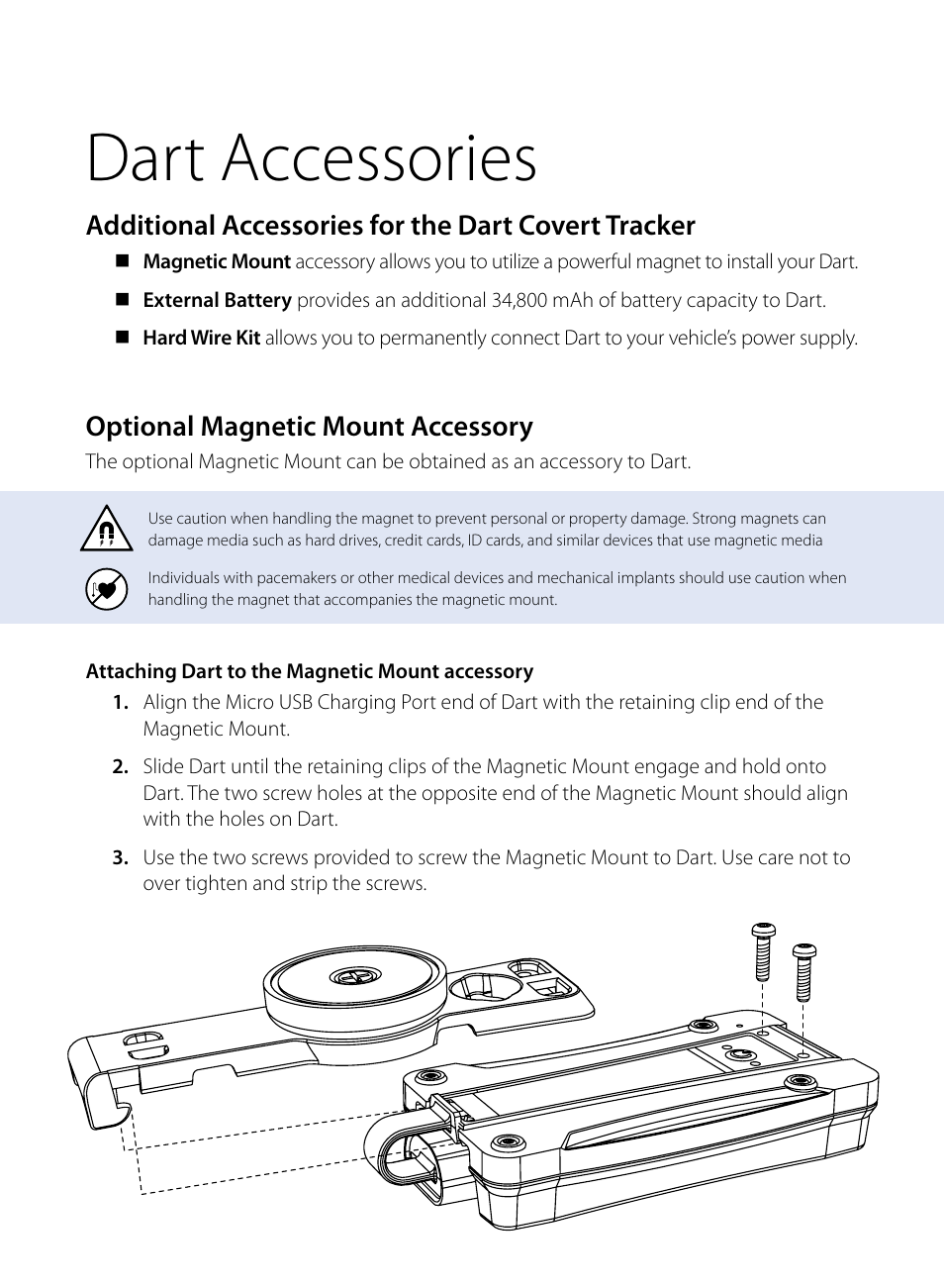 Dart accessories, Additional accessories for the dart covert tracker, Optional magnetic mount accessory | Blackline GPS Dart User Manual | Page 20 / 24