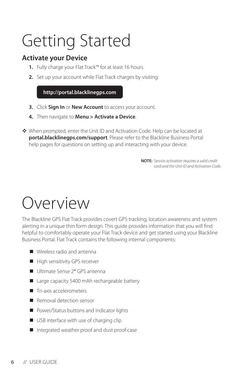 Getting started, Activate your device, Overview | Blackline GPS Flat Track User Manual | Page 8 / 20