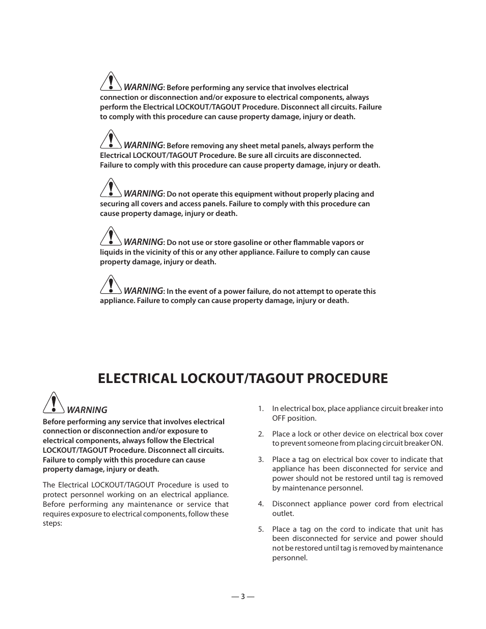 Electrical lockout/tagout procedure | Blakeslee DD-8 User Manual | Page 3 / 28