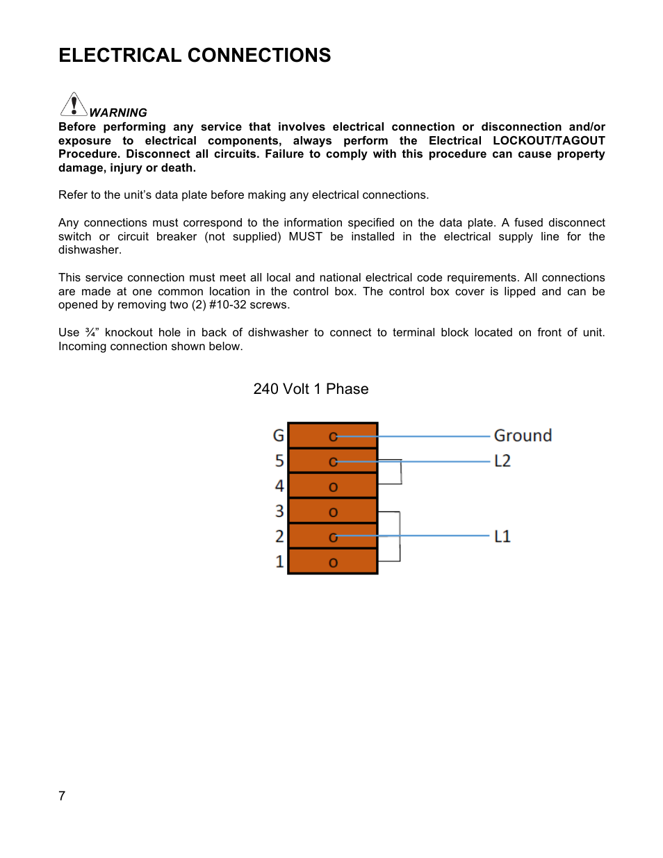 Electrical connections, 240 volt 1 phase | Blakeslee UC-20 User Manual | Page 8 / 32