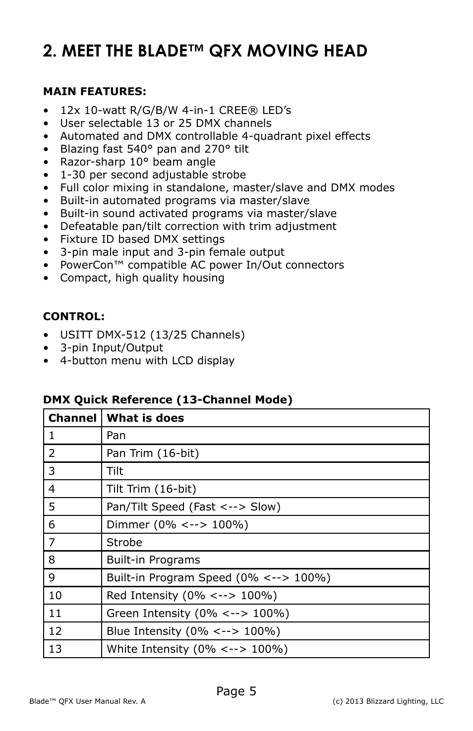Meet the blade™ qfx moving head | Blizzard Lighting Blade QFX(Rev A) User Manual | Page 5 / 20