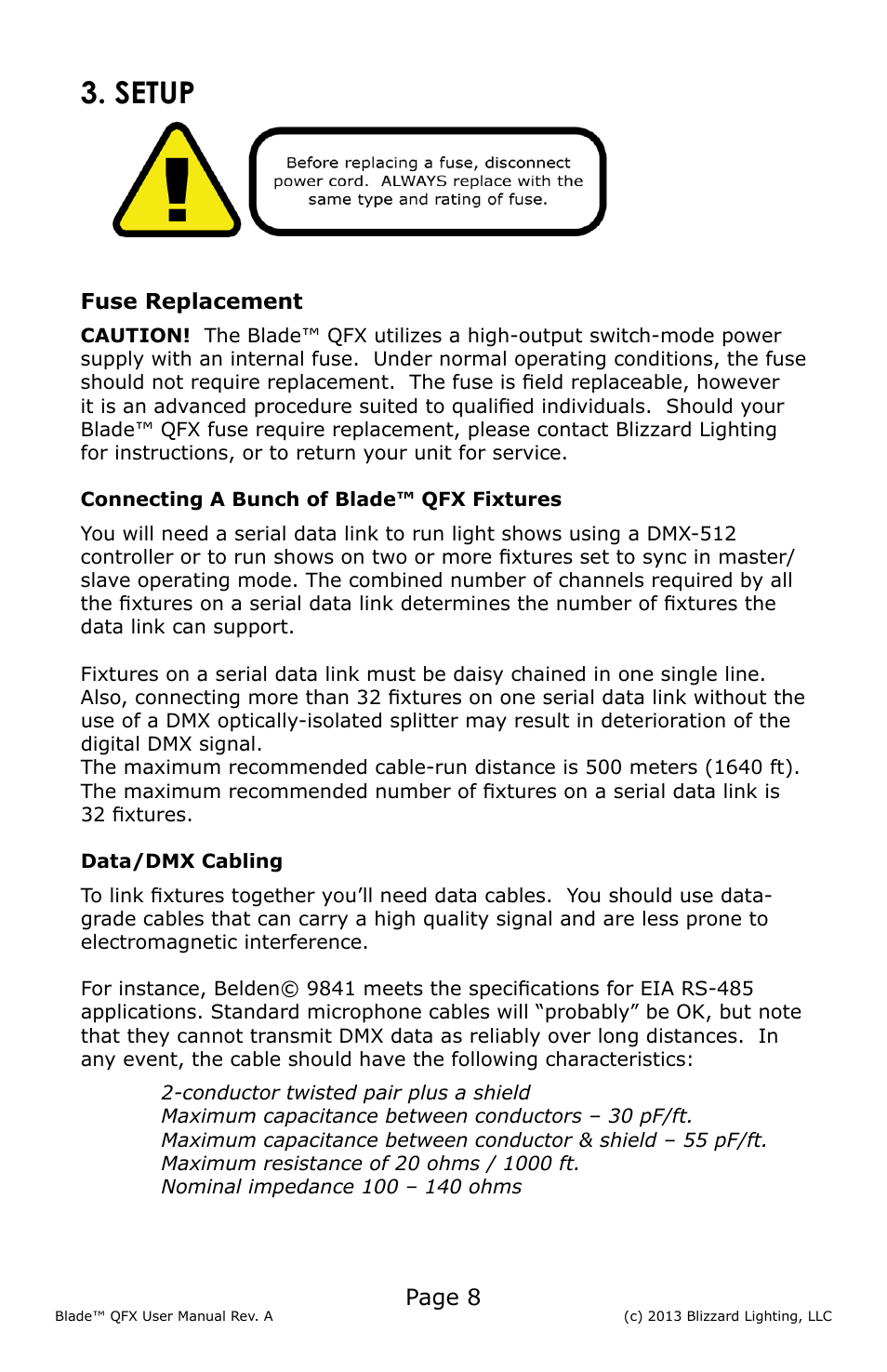 Setup, Page 8 | Blizzard Lighting Blade QFX(Rev A) User Manual | Page 8 / 20