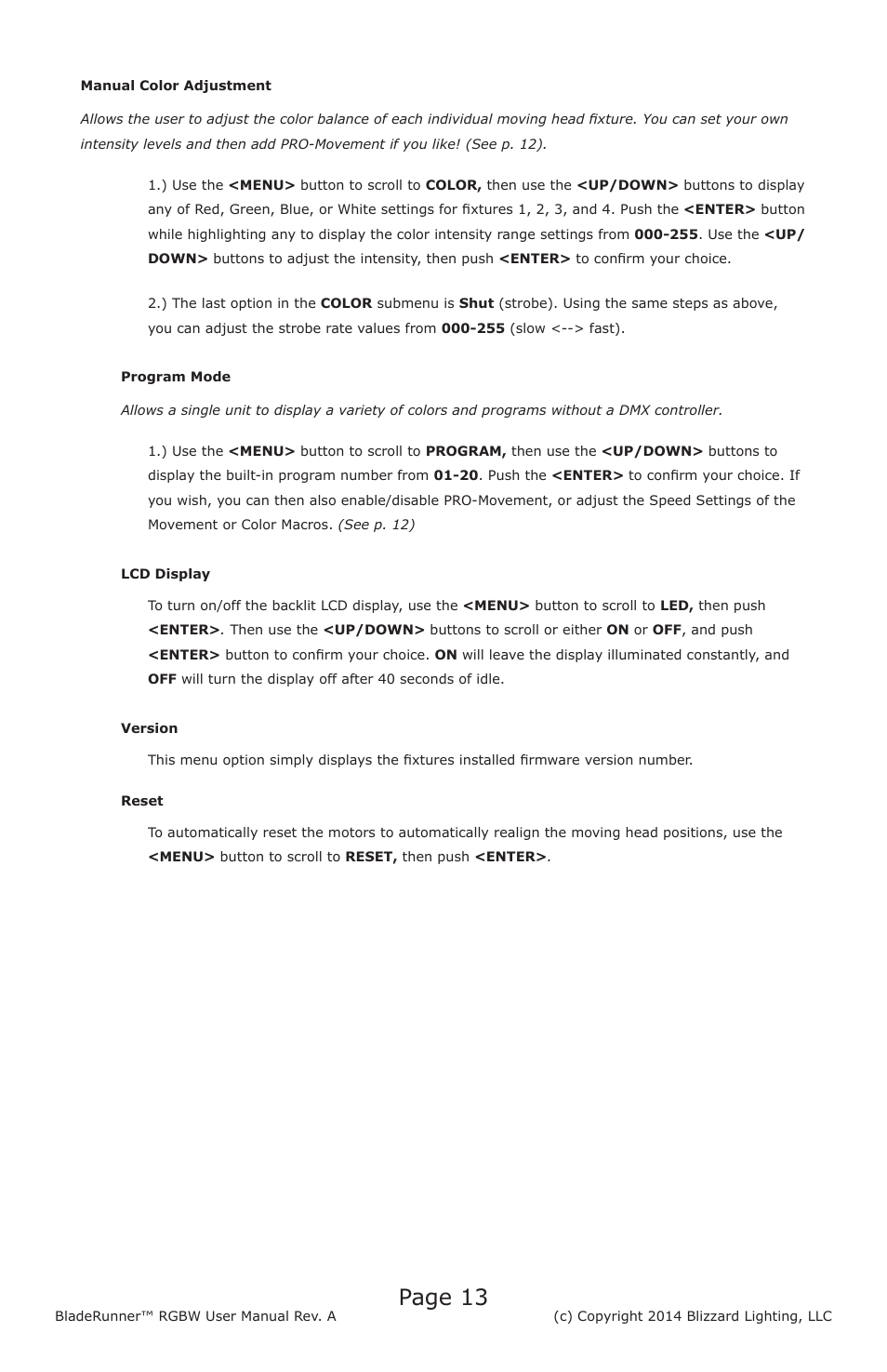Page 13 | Blizzard Lighting BladeRunner RGBW(Rev A) User Manual | Page 13 / 20