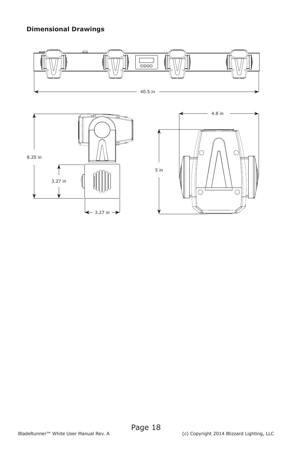 Page 18, Dimensional drawings | Blizzard Lighting BladeRunner White(Rev A) User Manual | Page 18 / 20