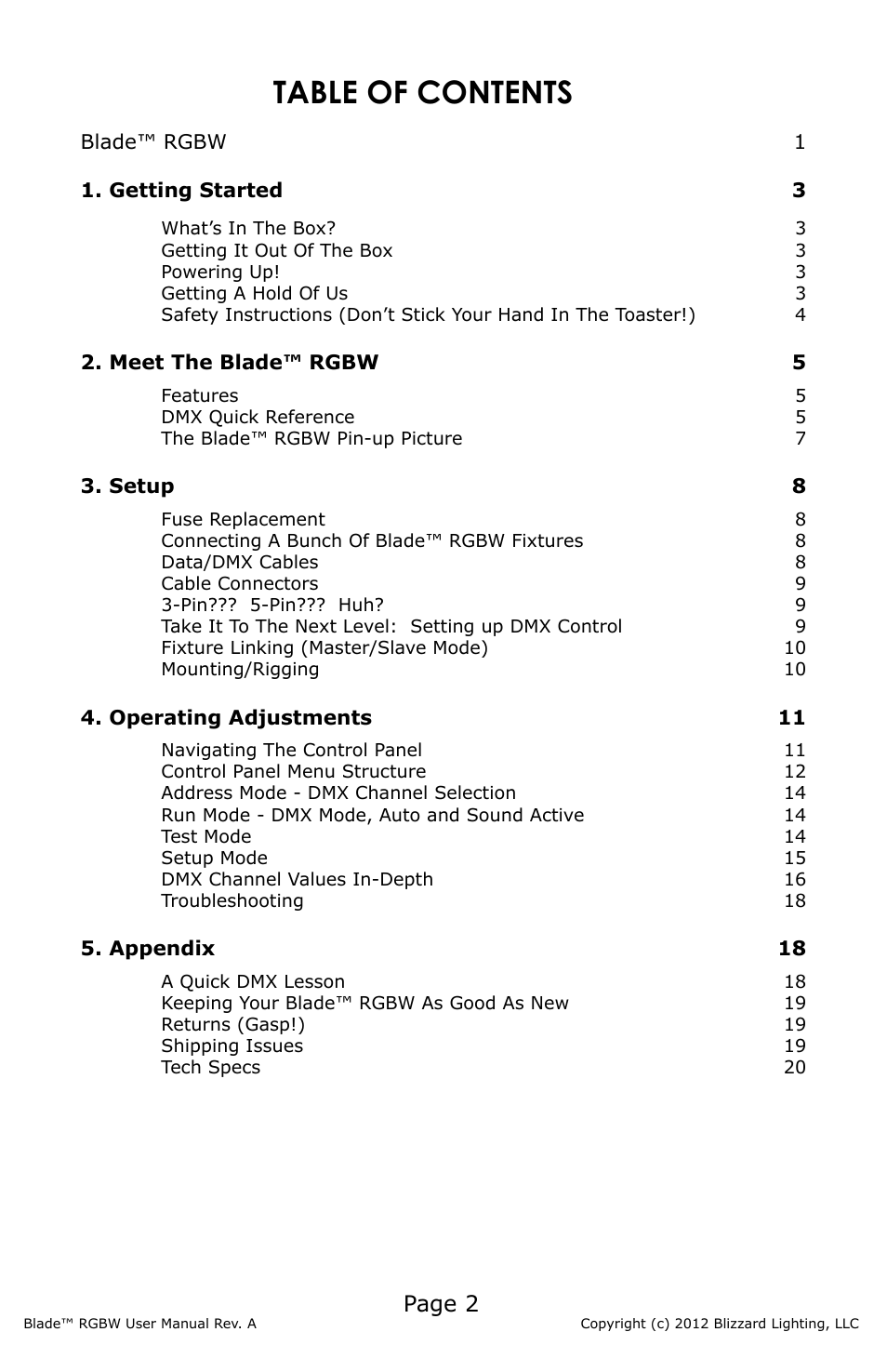 Blizzard Lighting Blade RGBW (Rev A) User Manual | Page 2 / 24