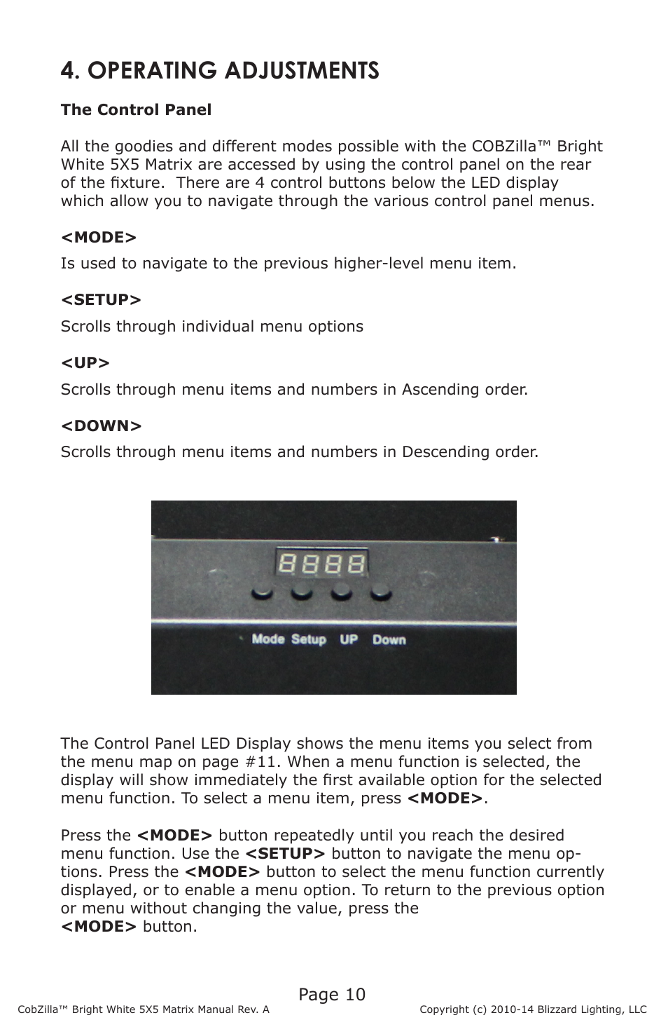 Operating adjustments | Blizzard Lighting COBZilla Bright White 5X5 Matrix User Manual | Page 10 / 20