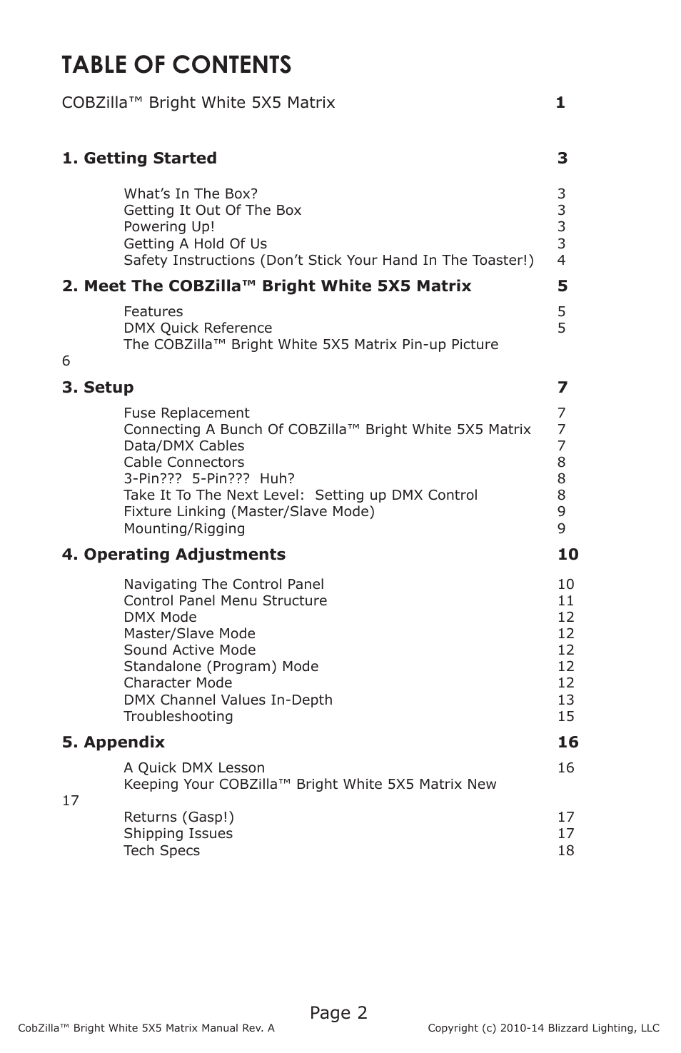 Blizzard Lighting COBZilla Bright White 5X5 Matrix User Manual | Page 2 / 20