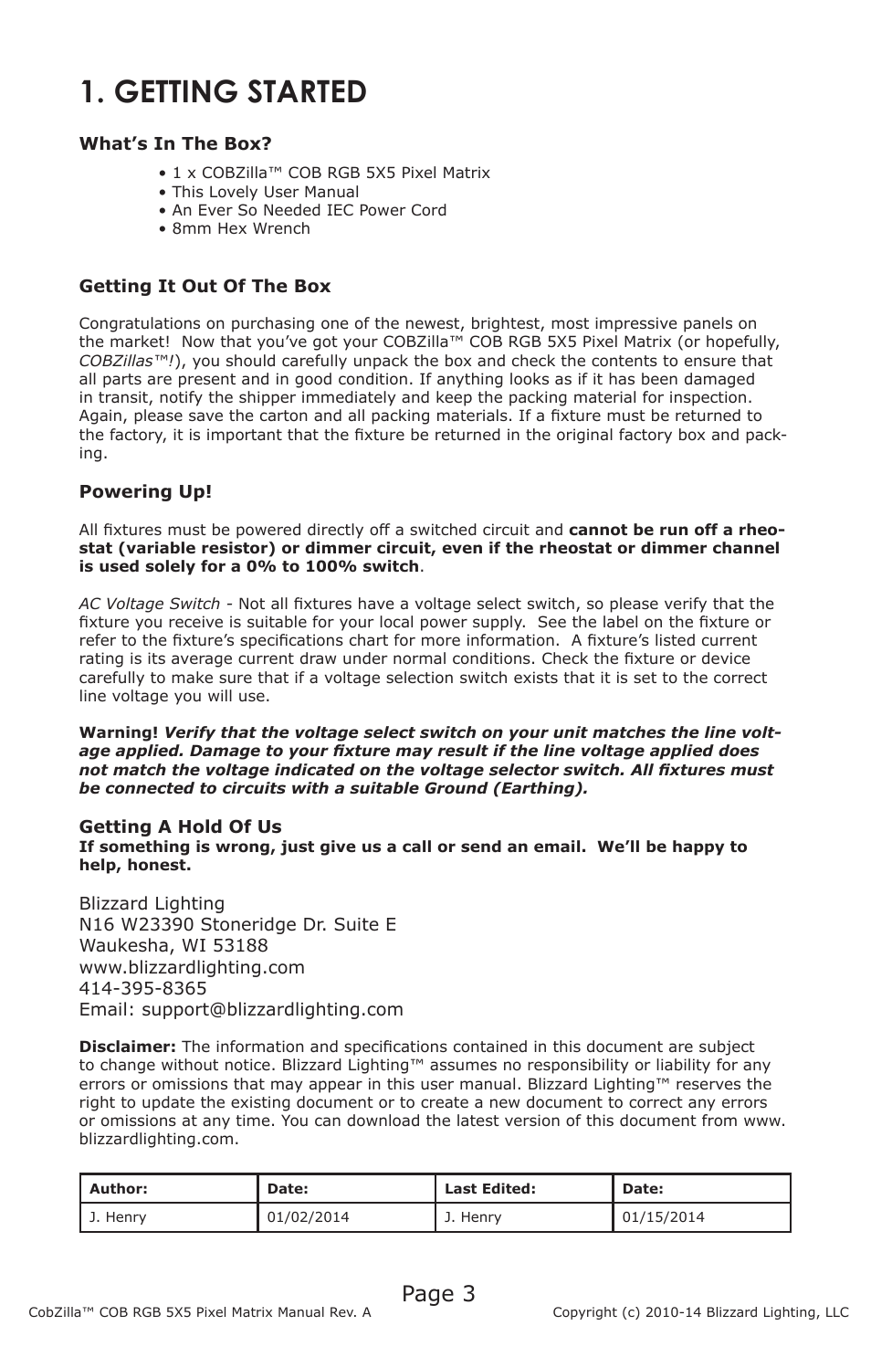 Getting started, Page 3 | Blizzard Lighting COBZilla COB RGB 5X5 Pixel Matrix User Manual | Page 3 / 20