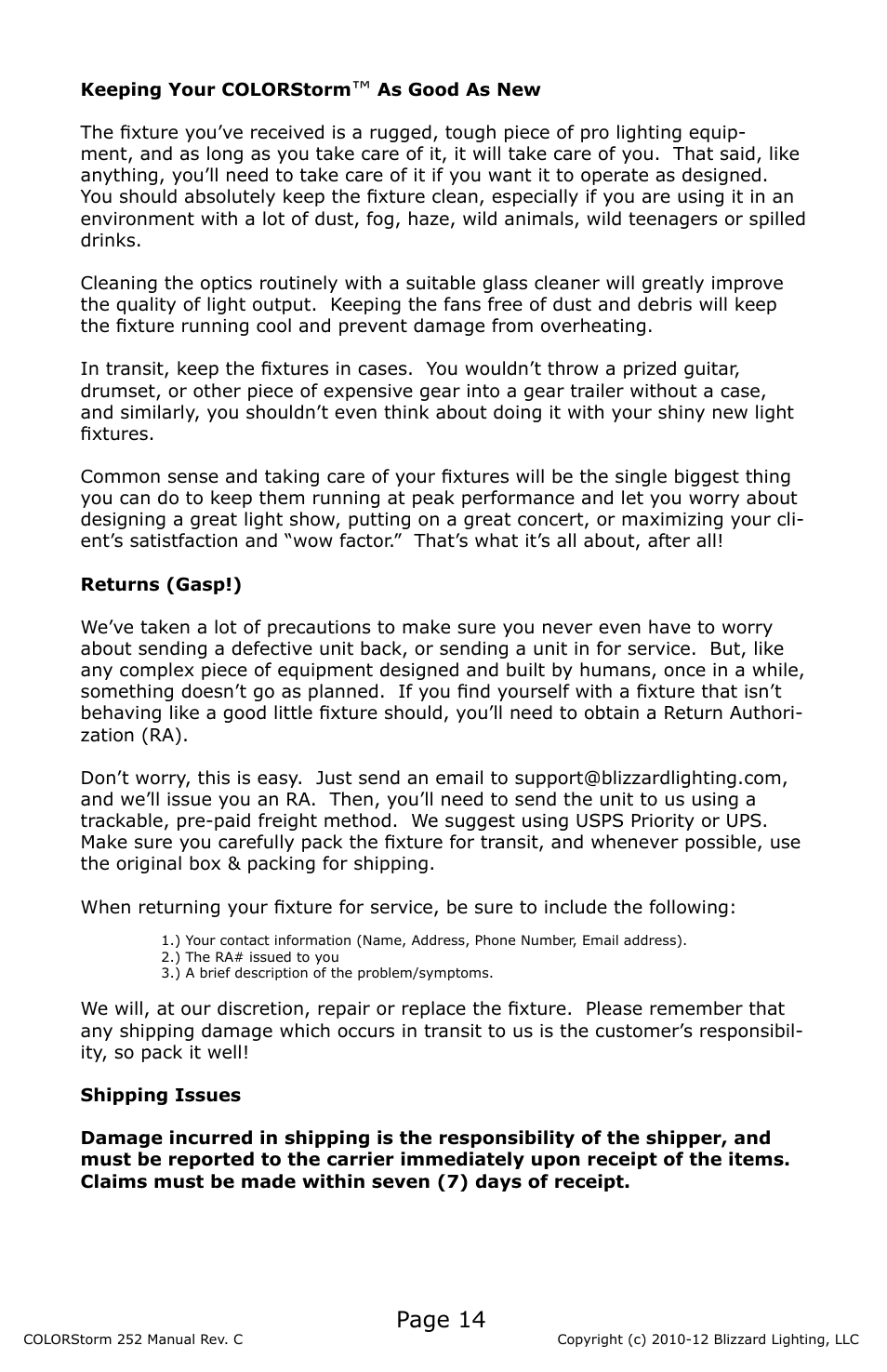 Page 14 | Blizzard Lighting 252 COLORStorm User Manual | Page 14 / 16