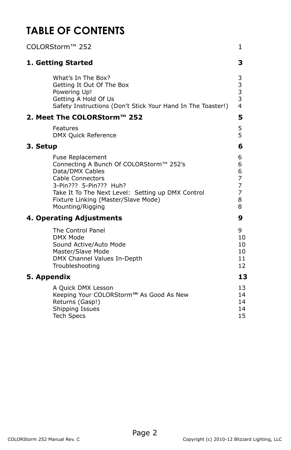 Blizzard Lighting 252 COLORStorm User Manual | Page 2 / 16