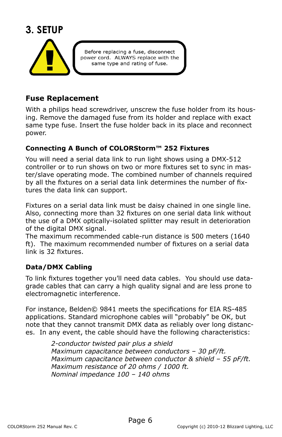 Setup | Blizzard Lighting 252 COLORStorm User Manual | Page 6 / 16