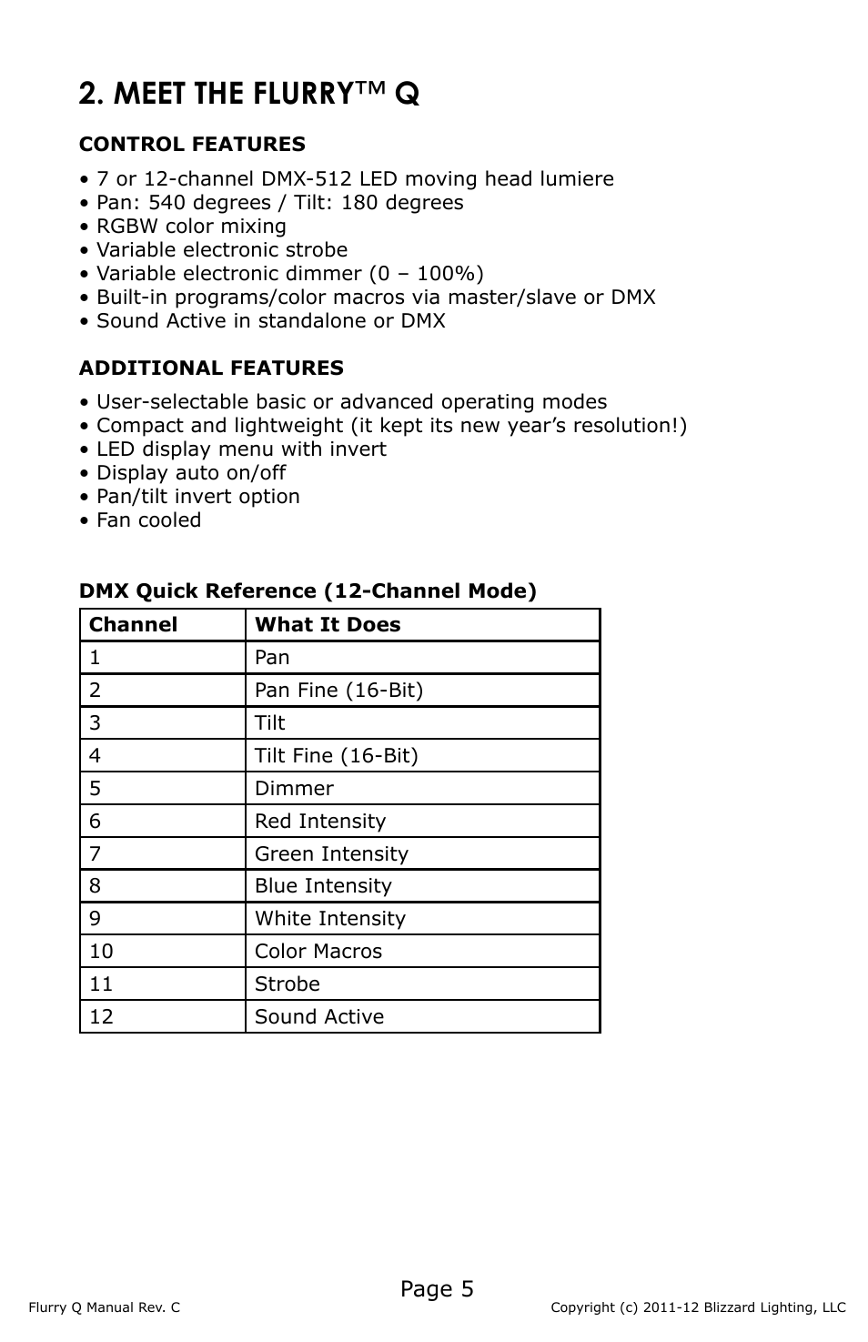 Meet the flurry ™ q | Blizzard Lighting Q Flurry(Rev C) User Manual | Page 5 / 20