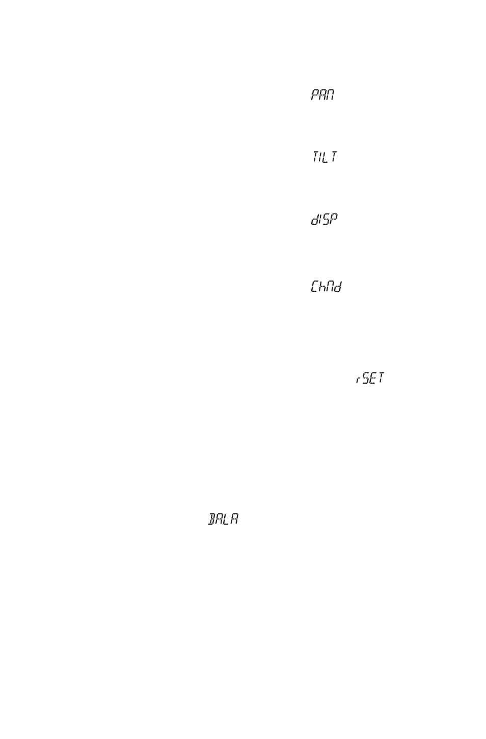 Tilt, Disp, Chnd | Rset, Bala, Page 12 | Blizzard Lighting Q Flurry User Manual | Page 12 / 20