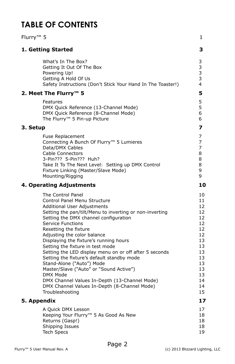 Blizzard Lighting 5 Flurry User Manual | Page 2 / 20
