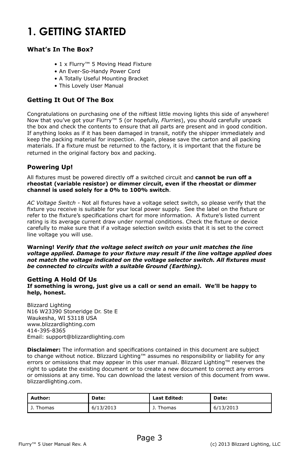 Getting started, Page 3 | Blizzard Lighting 5 Flurry User Manual | Page 3 / 20