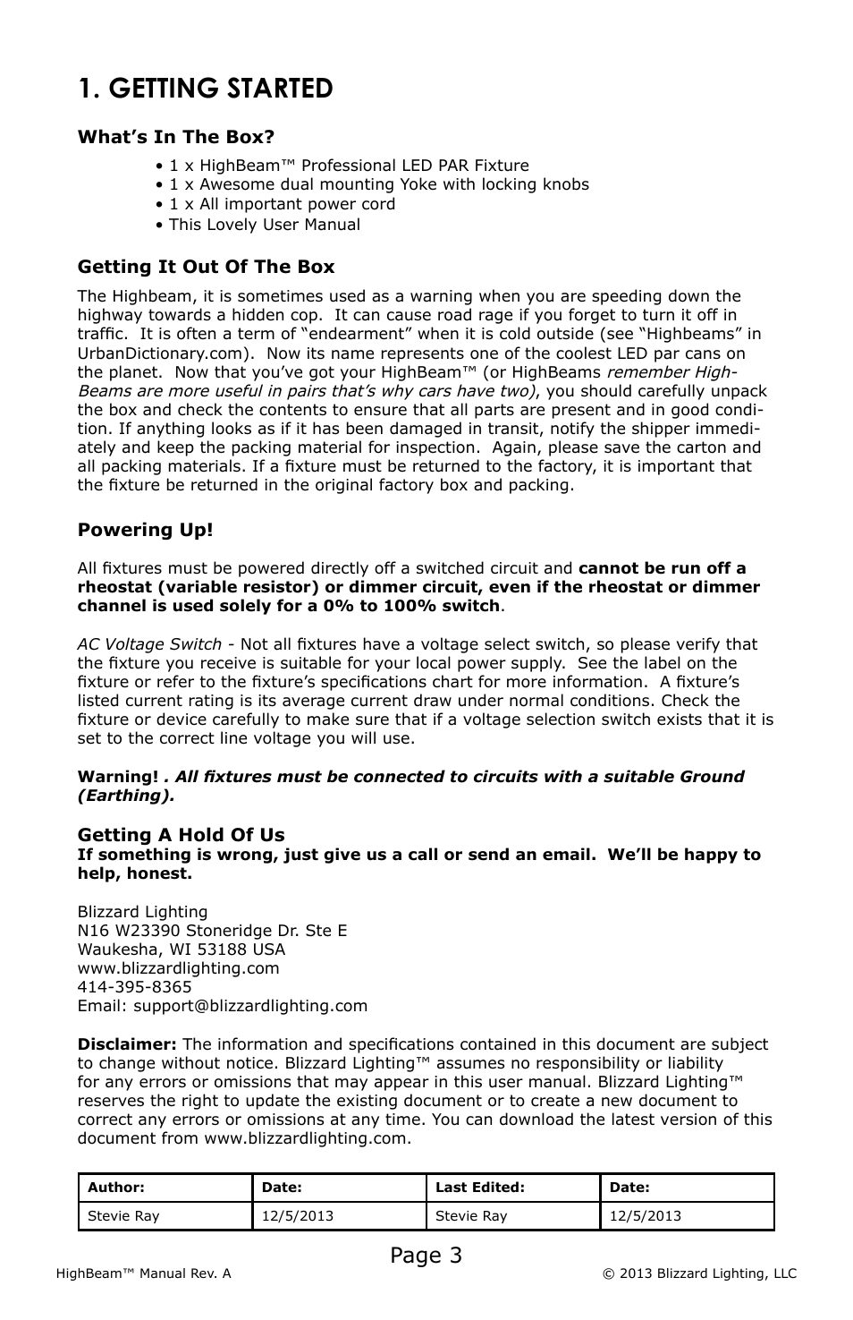Getting started, Page 3 | Blizzard Lighting LED HighBeam User Manual | Page 3 / 20