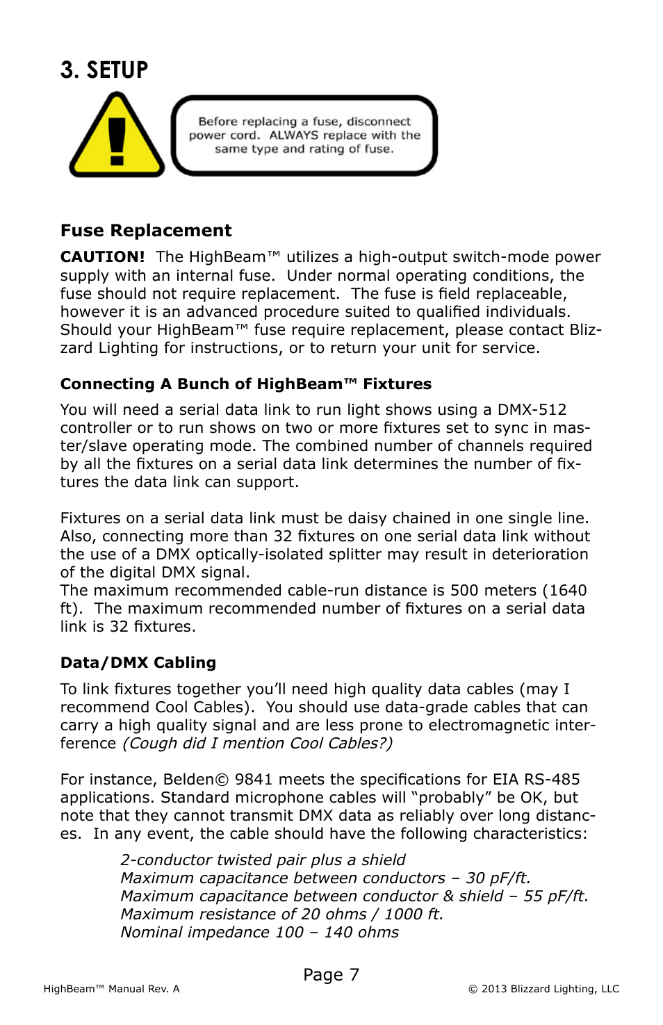 Setup, Page 7, Fuse replacement | Blizzard Lighting LED HighBeam User Manual | Page 7 / 20