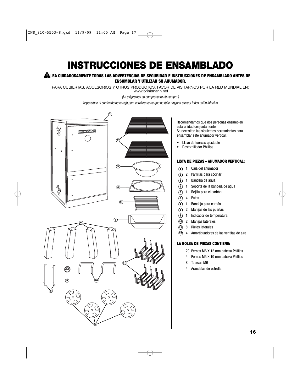 Instrucciones de ensamblado | Brinkmann 810-5503-S User Manual | Page 17 / 28