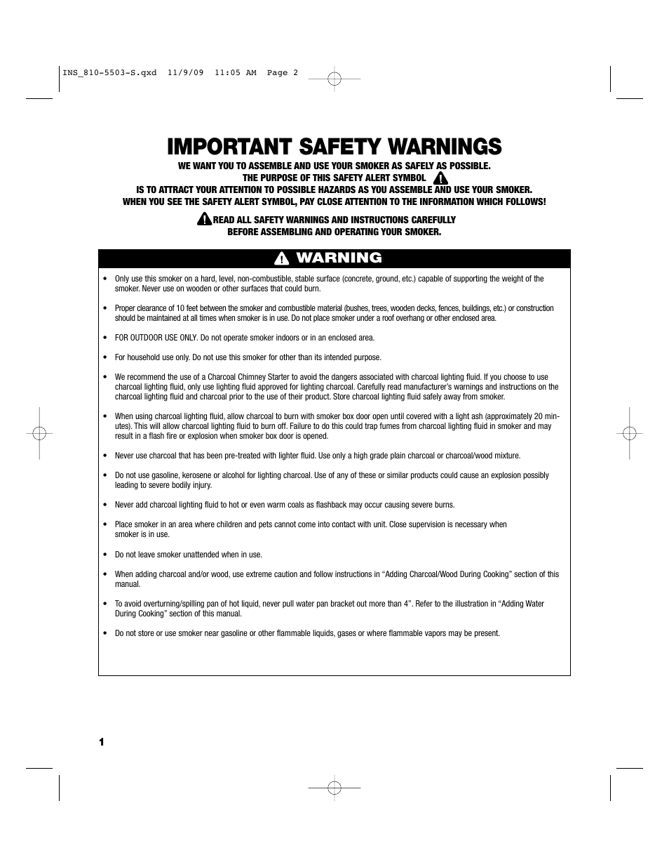 Important safety warnings, Warning | Brinkmann 810-5503-S User Manual | Page 2 / 28