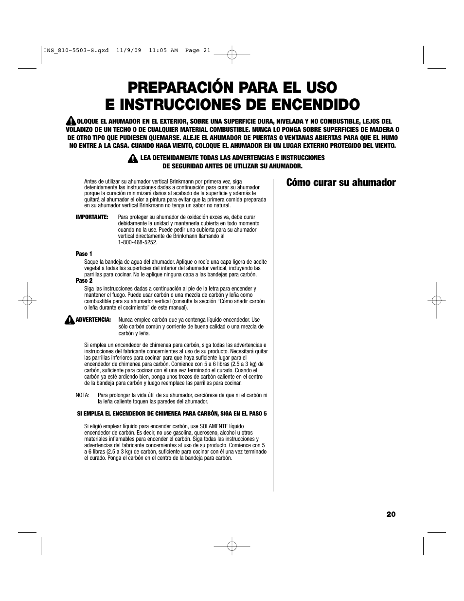 Cómo curar su ahumador | Brinkmann 810-5503-S User Manual | Page 21 / 28