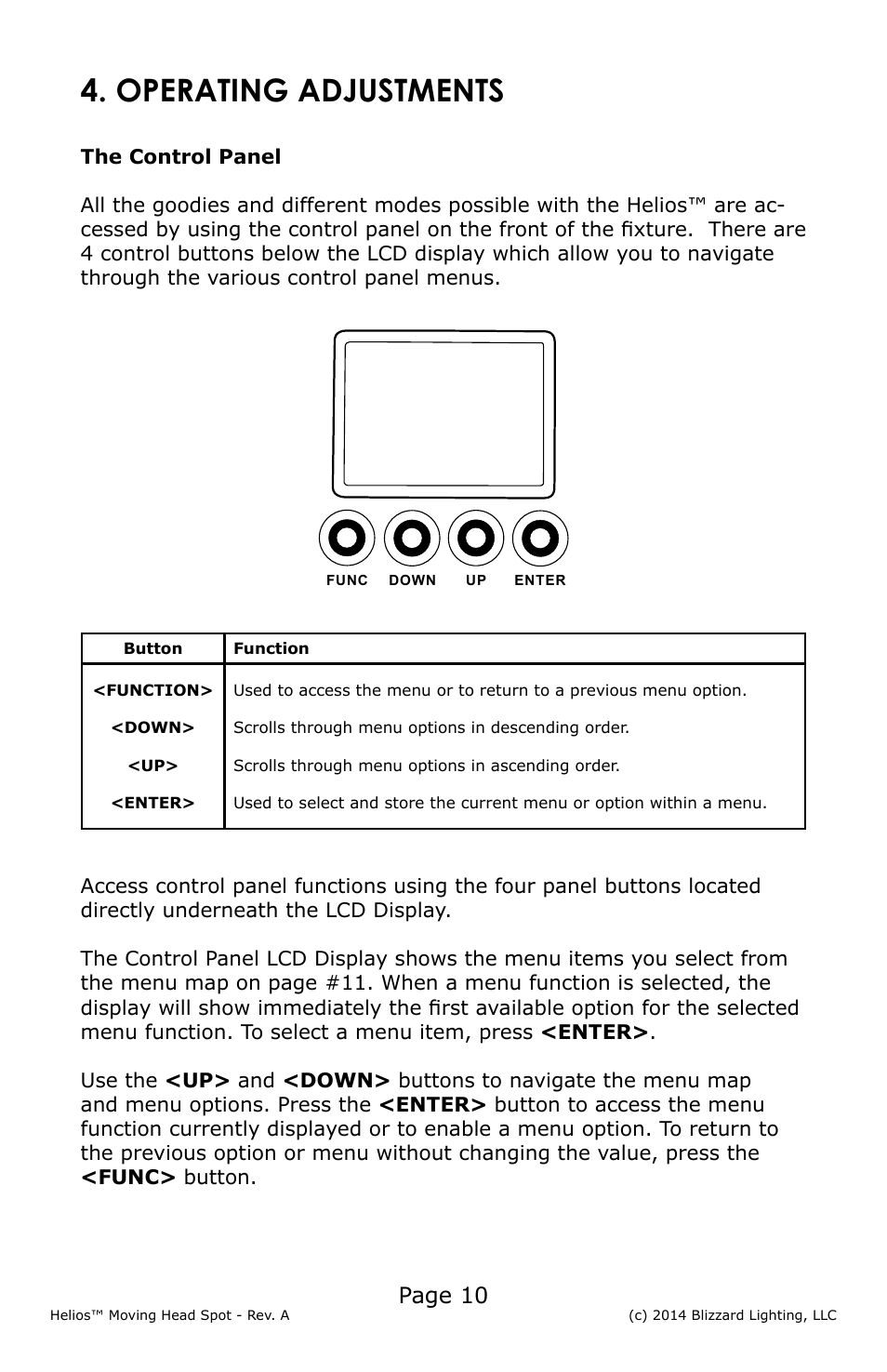 Operating adjustments, Page 10 | Blizzard Lighting 150W LED Moving Head Spot Helios User Manual | Page 10 / 20