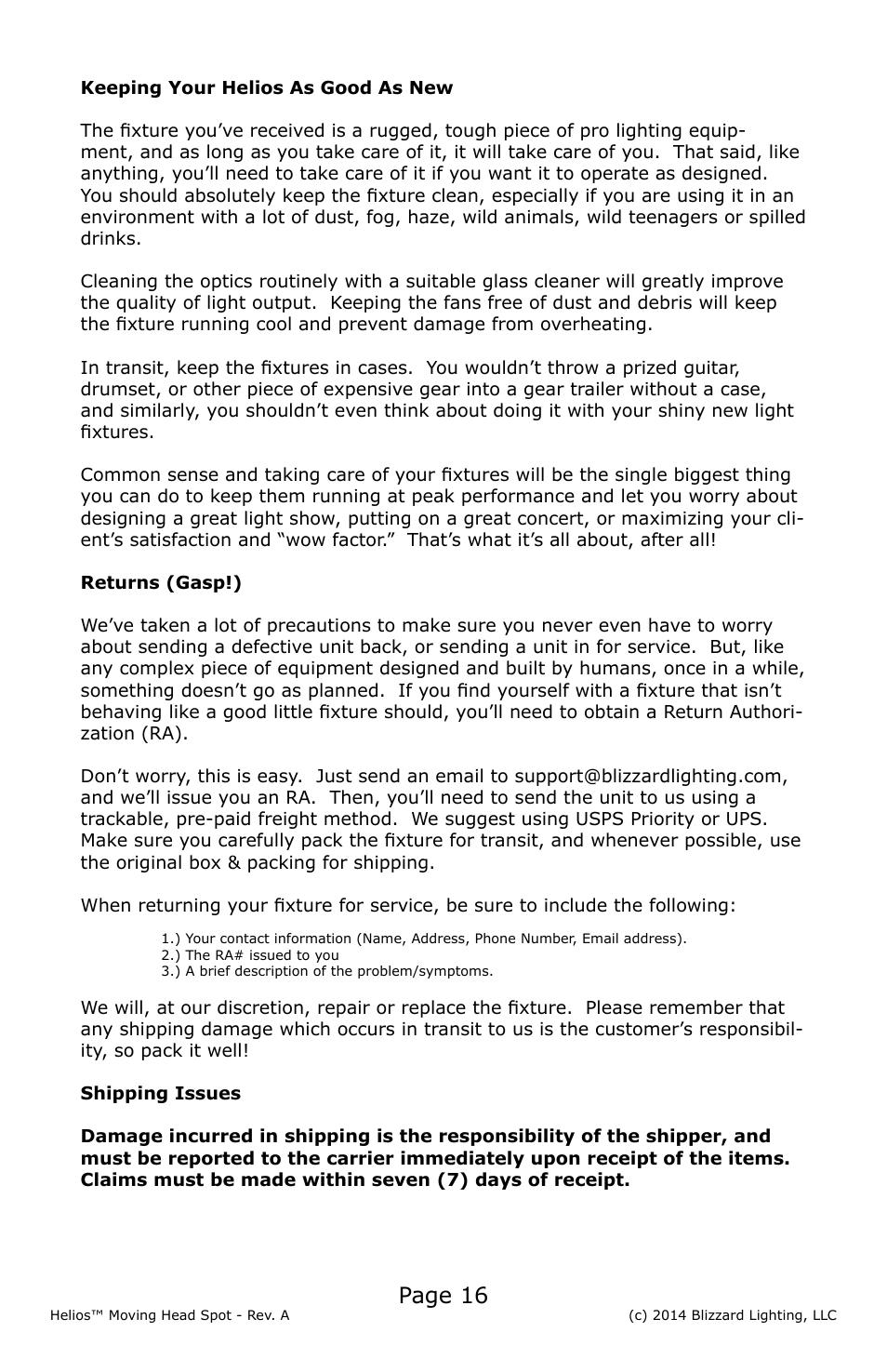 Page 16 | Blizzard Lighting 150W LED Moving Head Spot Helios User Manual | Page 16 / 20