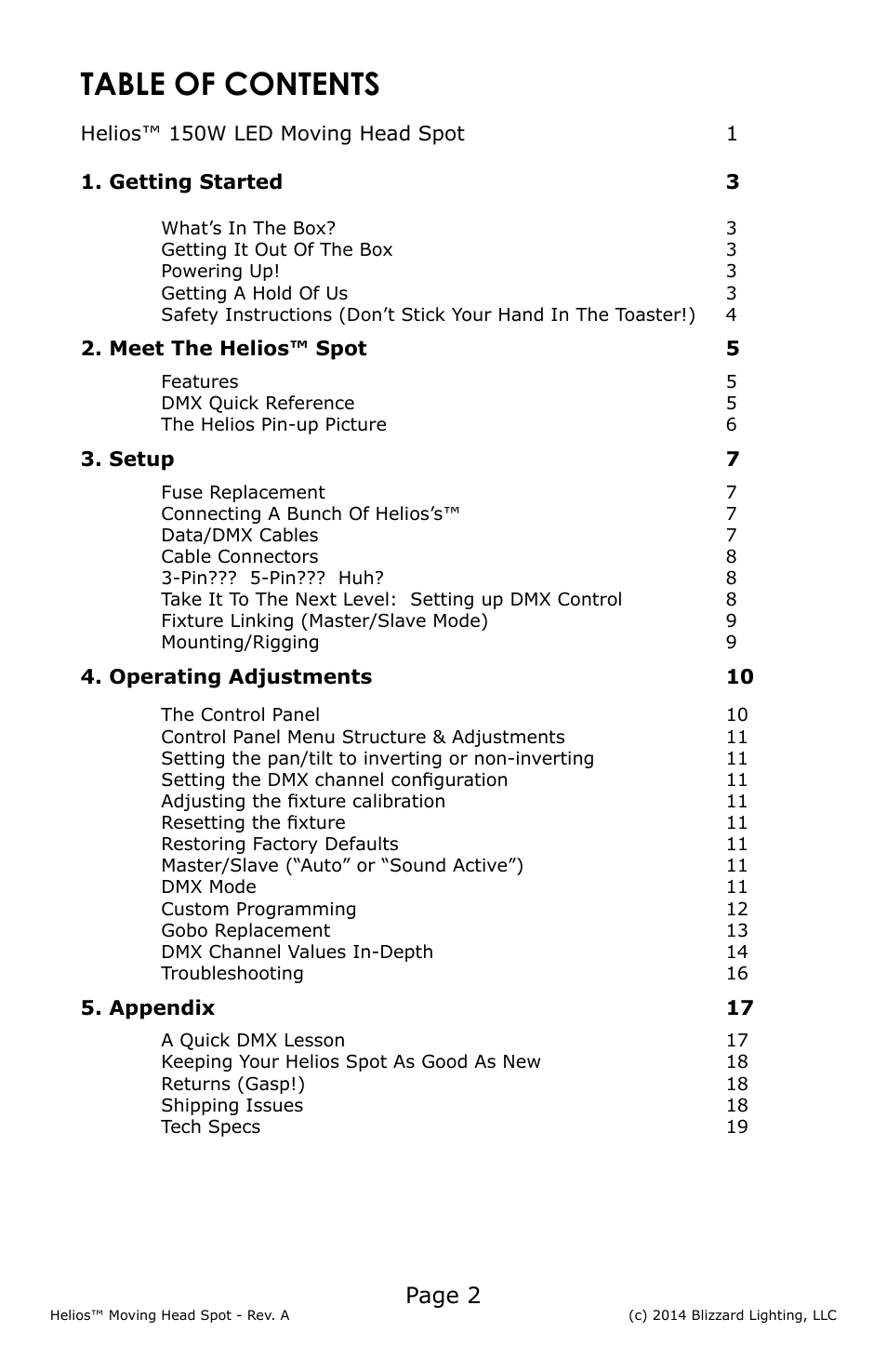 Blizzard Lighting 150W LED Moving Head Spot Helios User Manual | Page 2 / 20