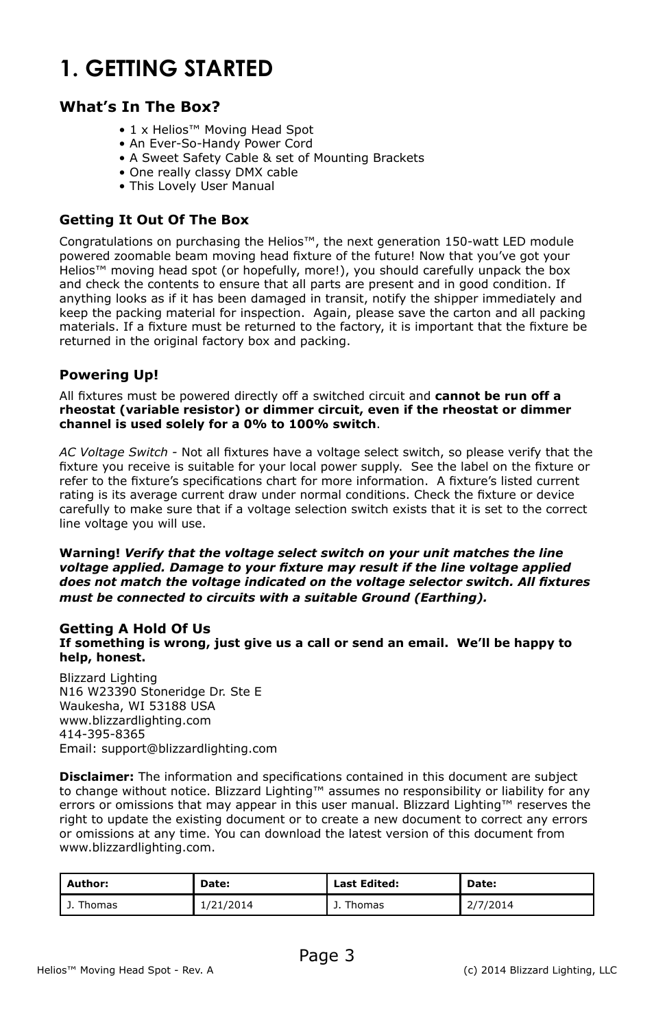 Getting started, Page 3, What’s in the box | Blizzard Lighting 150W LED Moving Head Spot Helios User Manual | Page 3 / 20