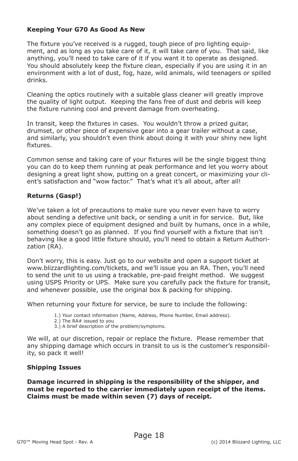 Page 18 | Blizzard Lighting G70 LED Moving Head Spot User Manual | Page 18 / 20