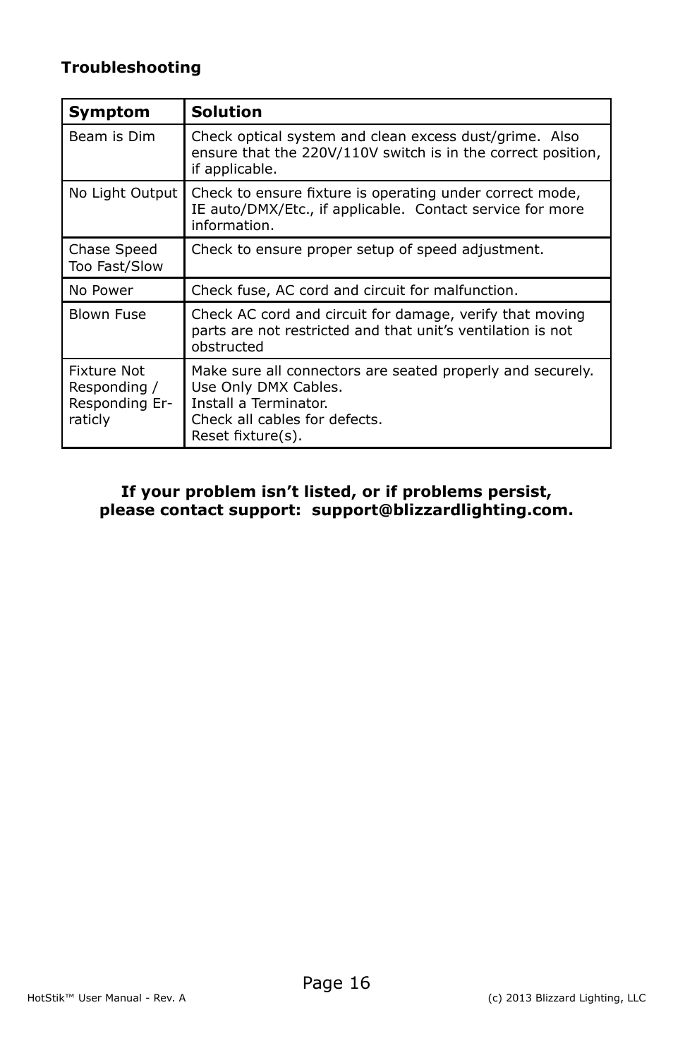 Page 16 | Blizzard Lighting HotStik User Manual | Page 16 / 20