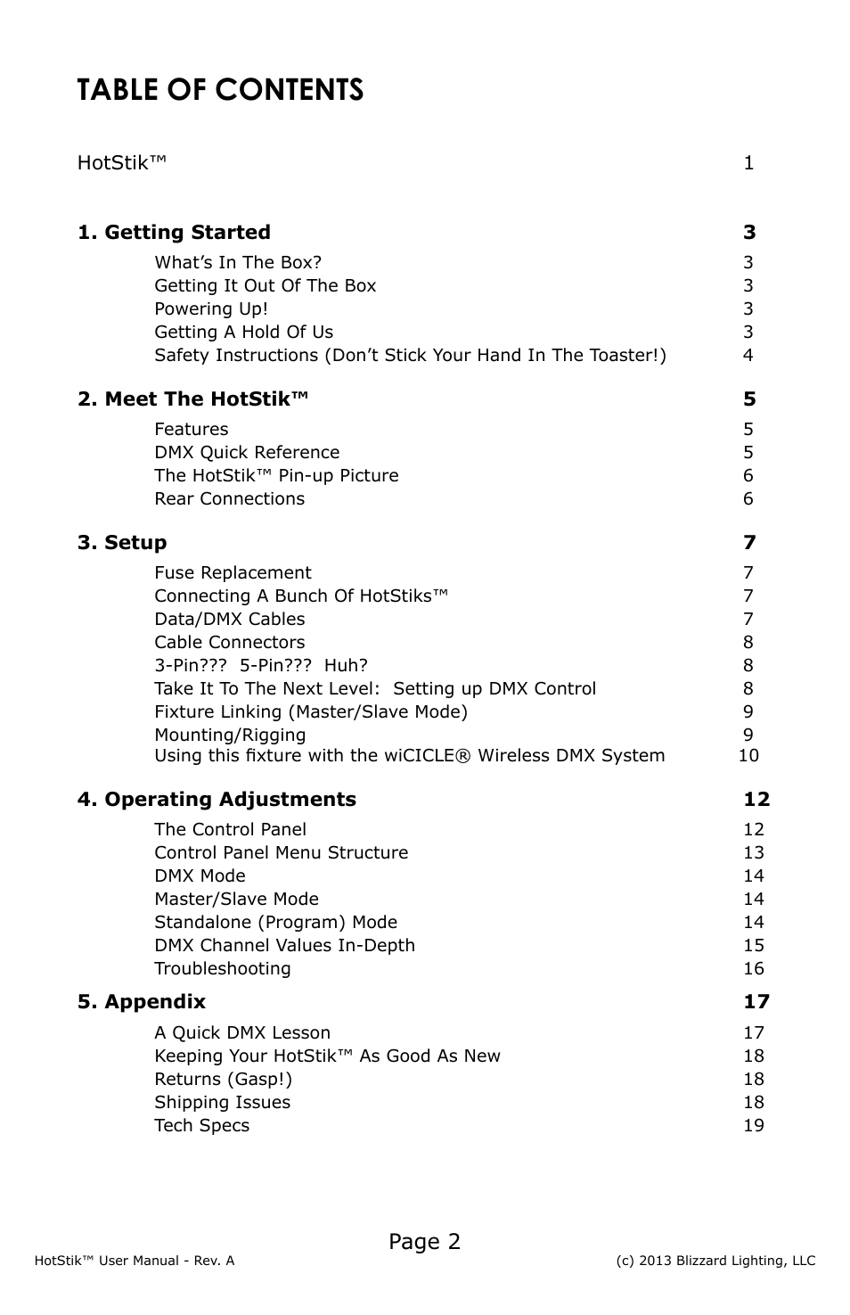 Blizzard Lighting HotStik User Manual | Page 2 / 20