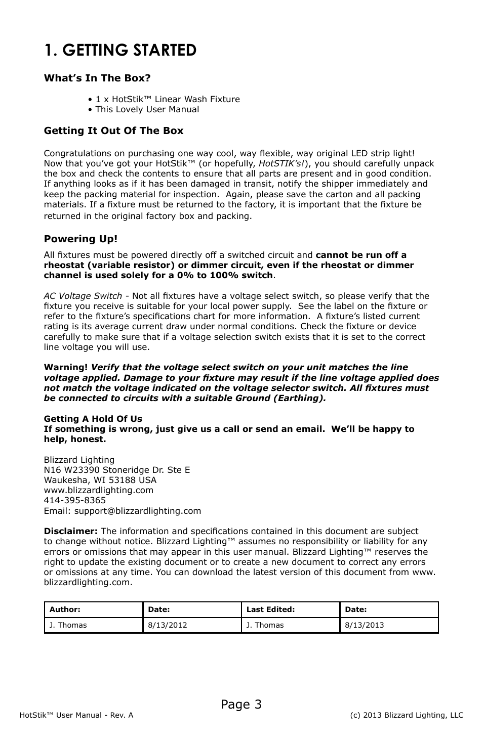 Getting started, Page 3 | Blizzard Lighting HotStik User Manual | Page 3 / 20