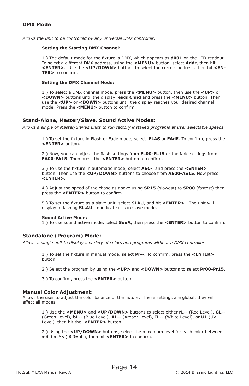 Page 14 | Blizzard Lighting EXA HotStik User Manual | Page 14 / 20