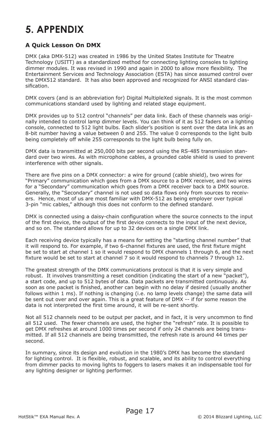 Appendix, Page 17 | Blizzard Lighting EXA HotStik User Manual | Page 17 / 20