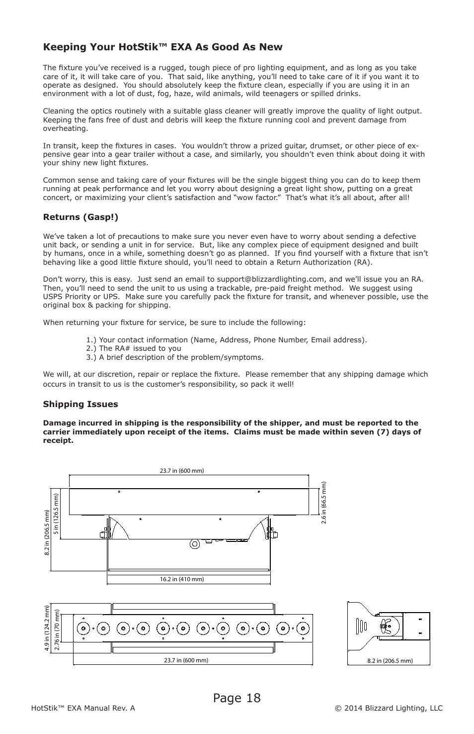 Page 18, Keeping your hotstik™ exa as good as new | Blizzard Lighting EXA HotStik User Manual | Page 18 / 20