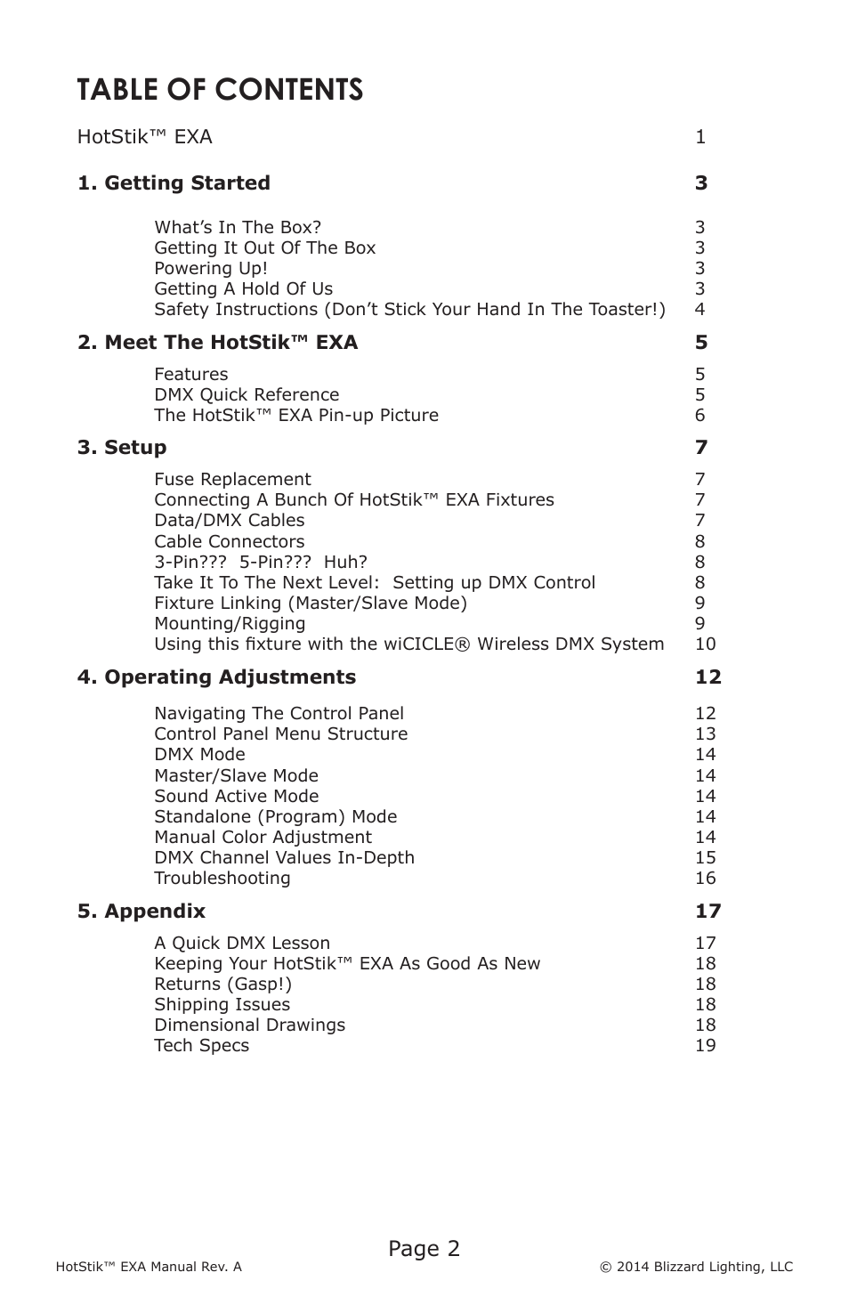 Blizzard Lighting EXA HotStik User Manual | Page 2 / 20