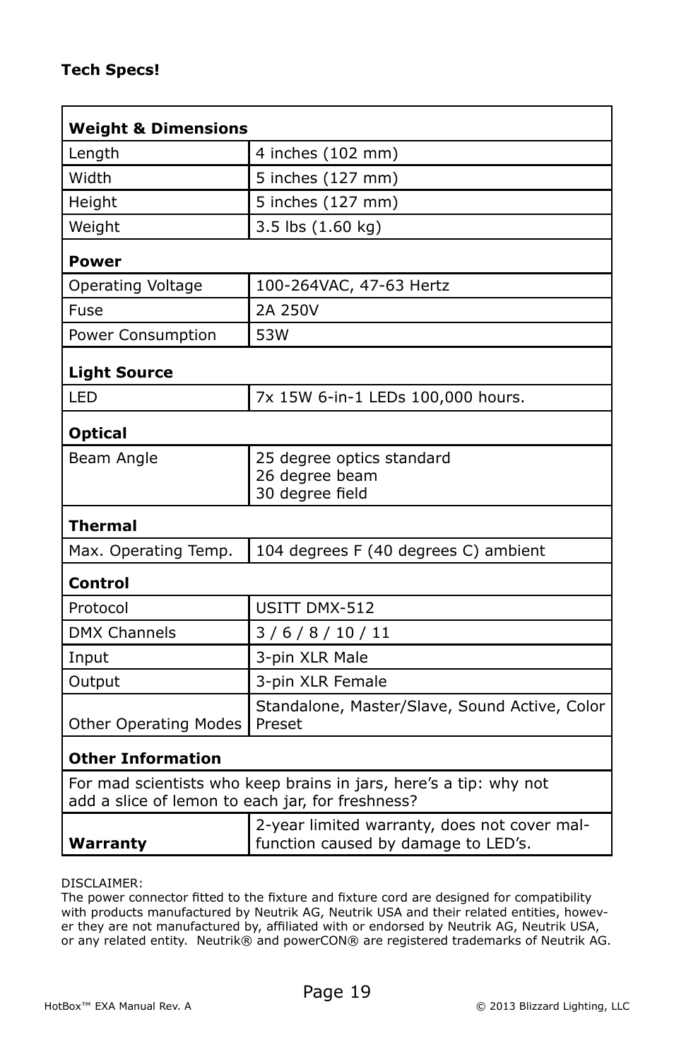 Page 19 | Blizzard Lighting EXA HotBox User Manual | Page 19 / 20