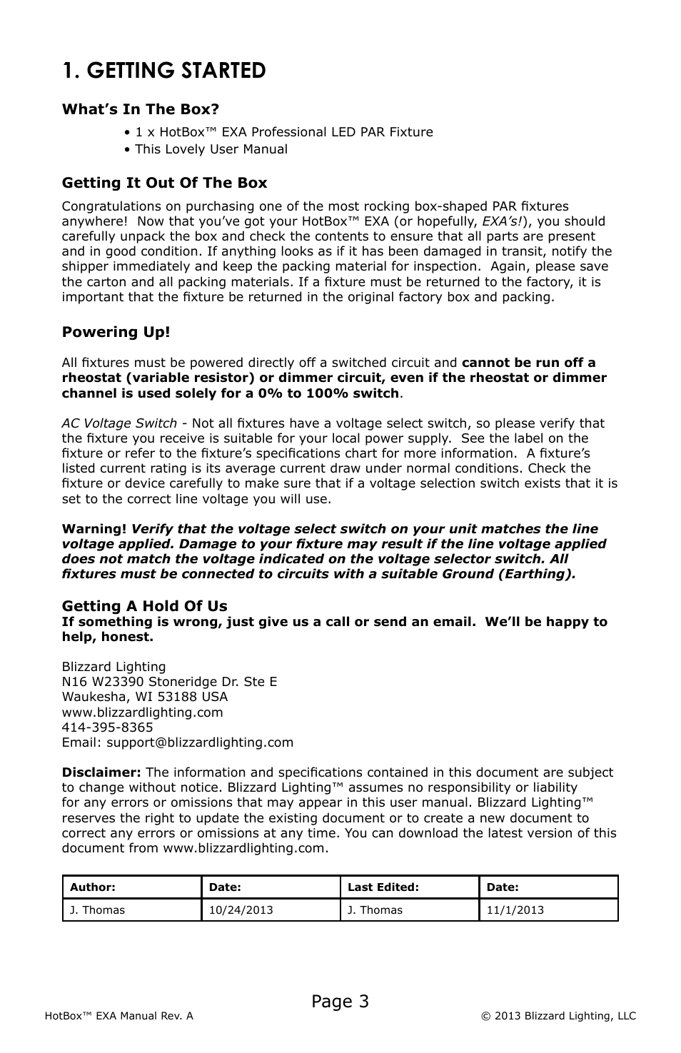 Getting started, Page 3 | Blizzard Lighting EXA HotBox User Manual | Page 3 / 20