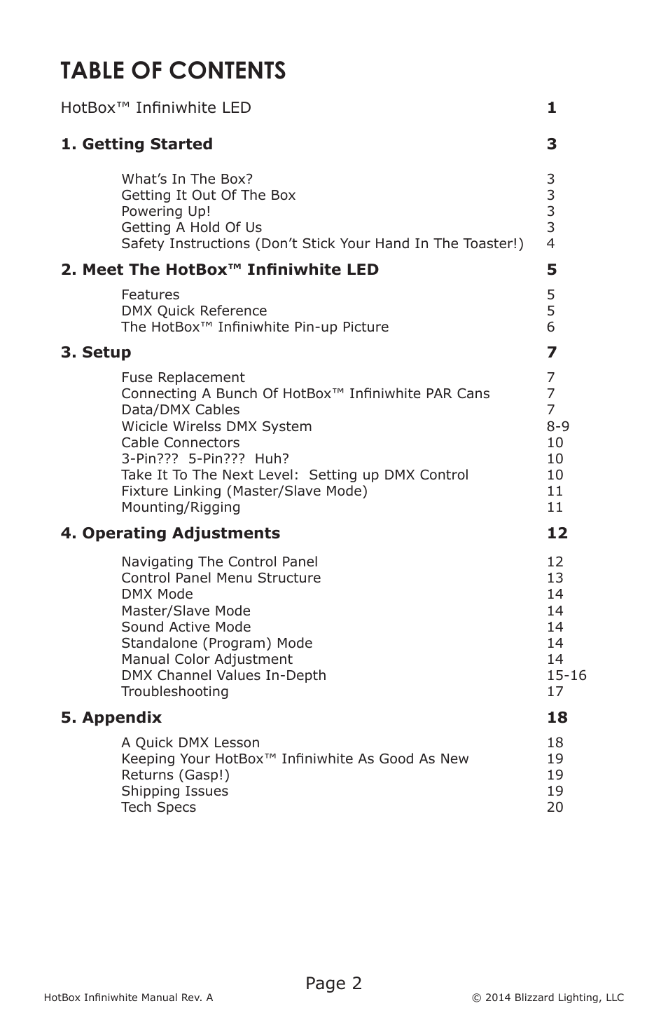 Blizzard Lighting Infiniwhite LED HotBox User Manual | Page 2 / 24