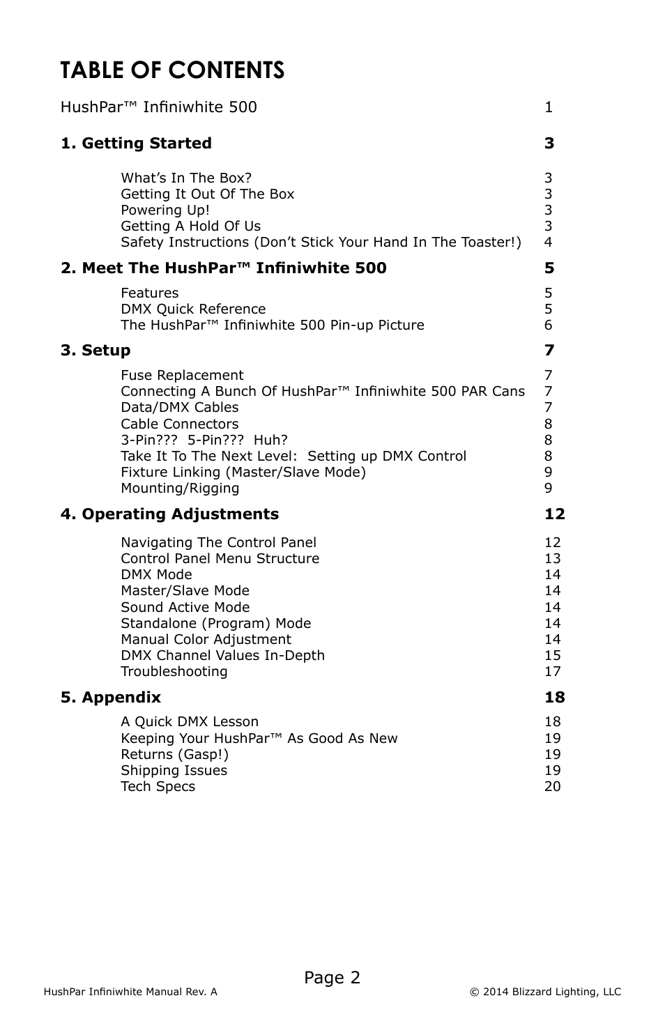 Blizzard Lighting 500 HushPar Infiniwhite User Manual | Page 2 / 20