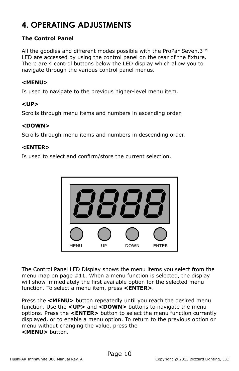 Operating adjustments, Page 10 | Blizzard Lighting 300 HushPar Infiniwhite User Manual | Page 10 / 20