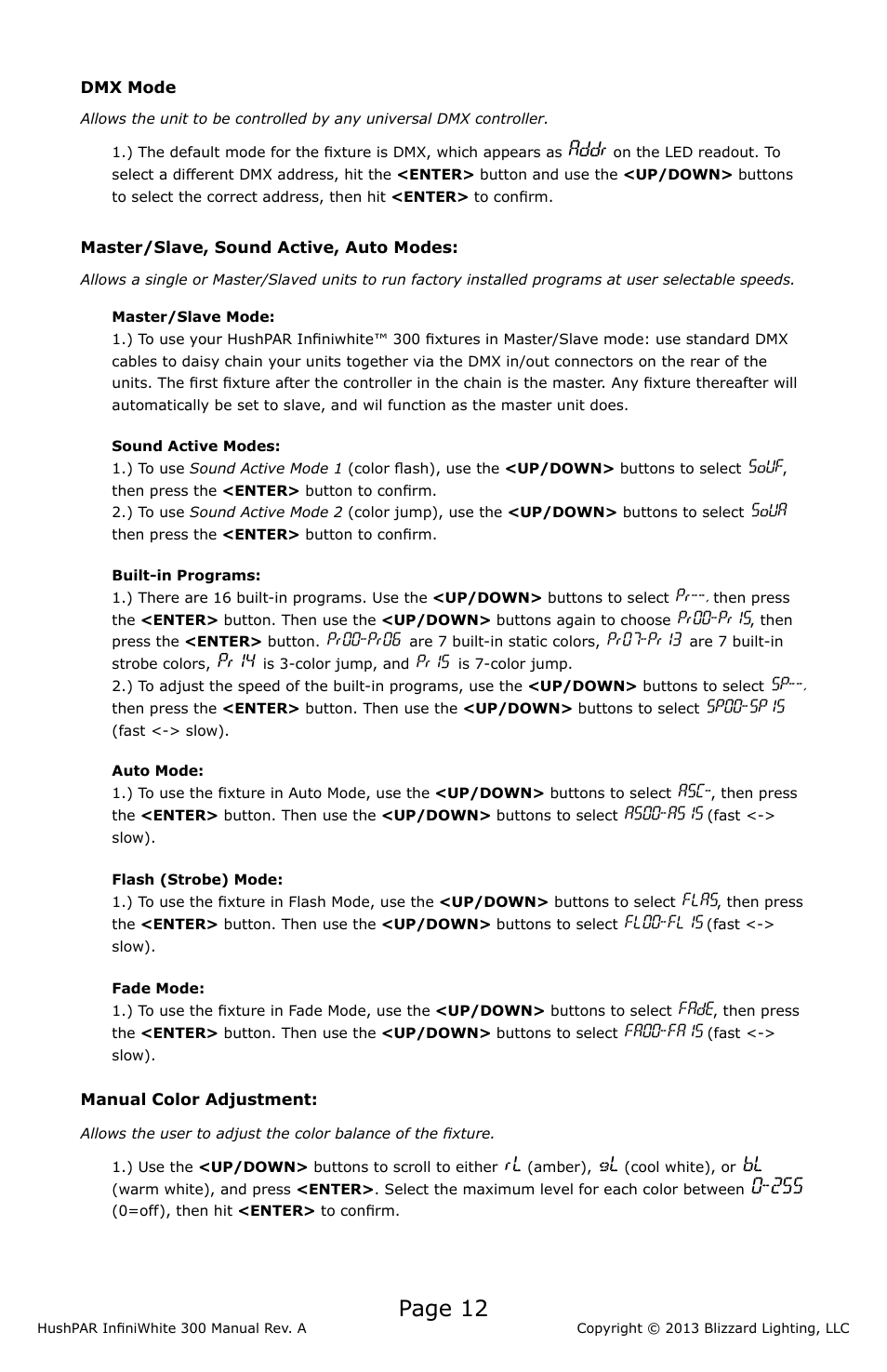 Page 12, Addr | Blizzard Lighting 300 HushPar Infiniwhite User Manual | Page 12 / 20