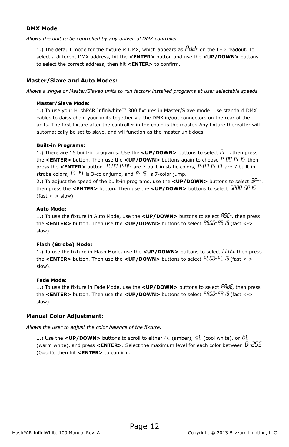Page 12, Addr | Blizzard Lighting 100 HushPar Infiniwhite User Manual | Page 12 / 20