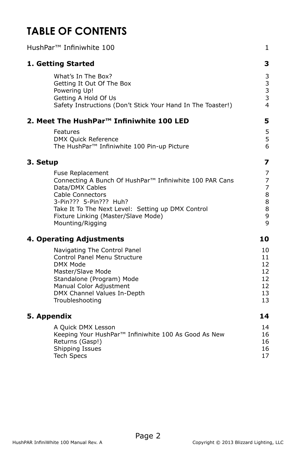 Blizzard Lighting 100 HushPar Infiniwhite User Manual | Page 2 / 20