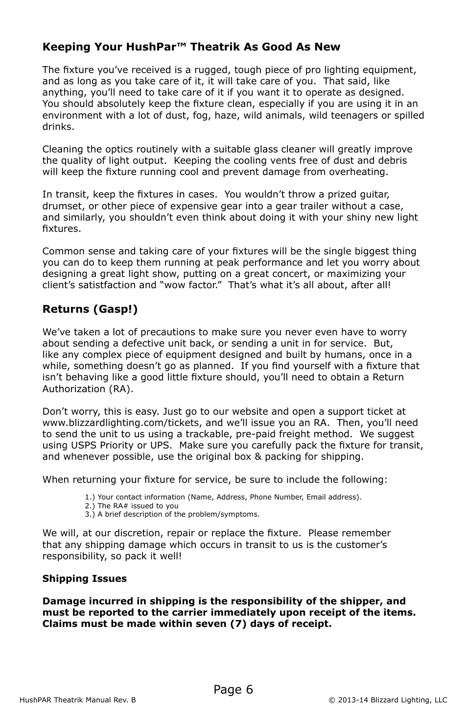 Page 6 | Blizzard Lighting HushPar Theatrik LED PAR Fixture(Rev B) User Manual | Page 6 / 8