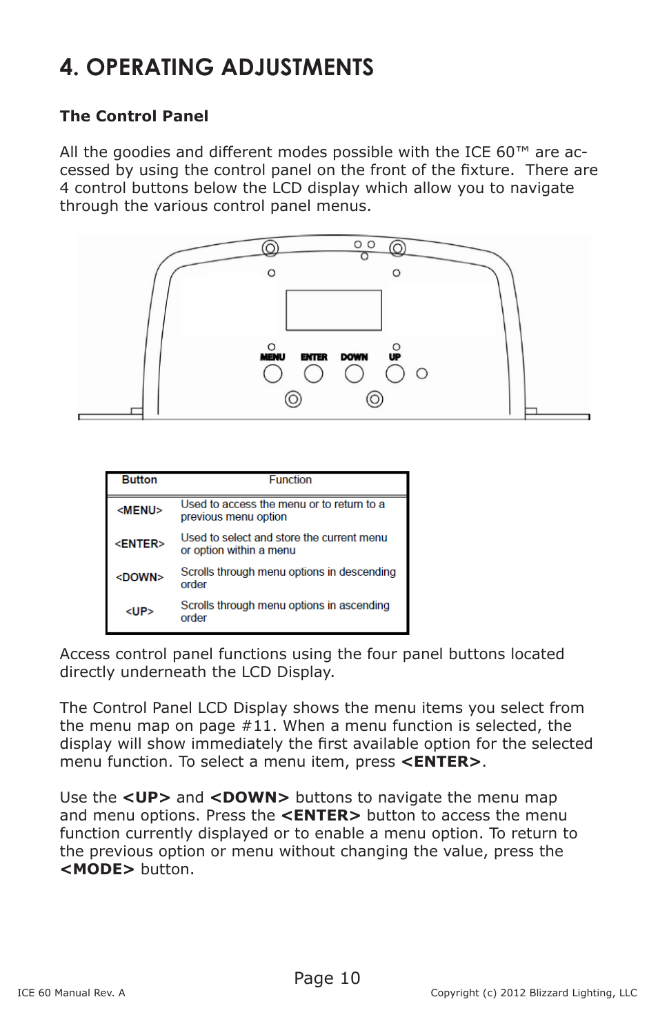 Operating adjustments | Blizzard Lighting ICE 60 60W LED Moving Head Spot(Rev A) User Manual | Page 10 / 20