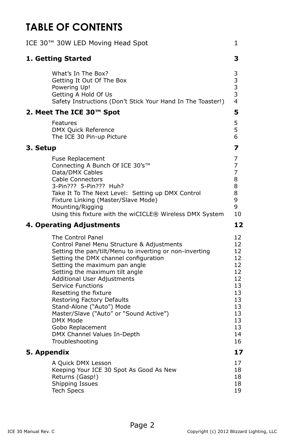 Blizzard Lighting ICE 30 30W LED Moving Head Spot(Rev C) User Manual | Page 2 / 20